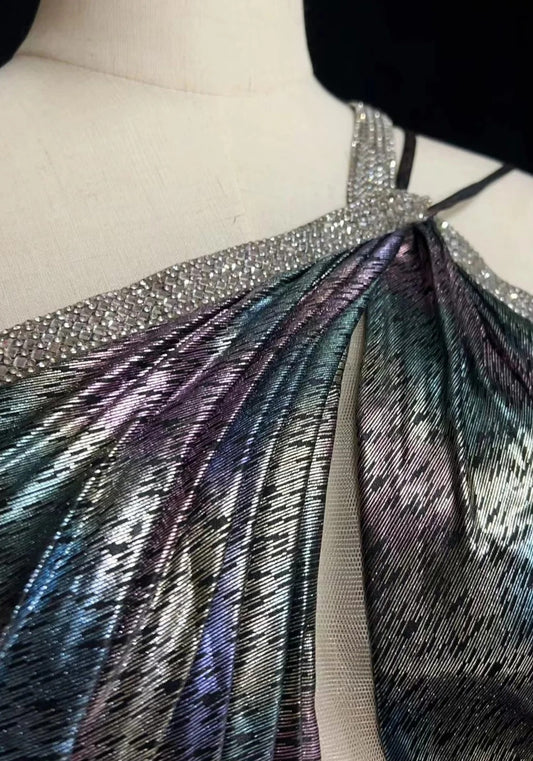 Vintage Prom Dresses 1980s A line One Shoulder Beaded Long Prom Gown N3121