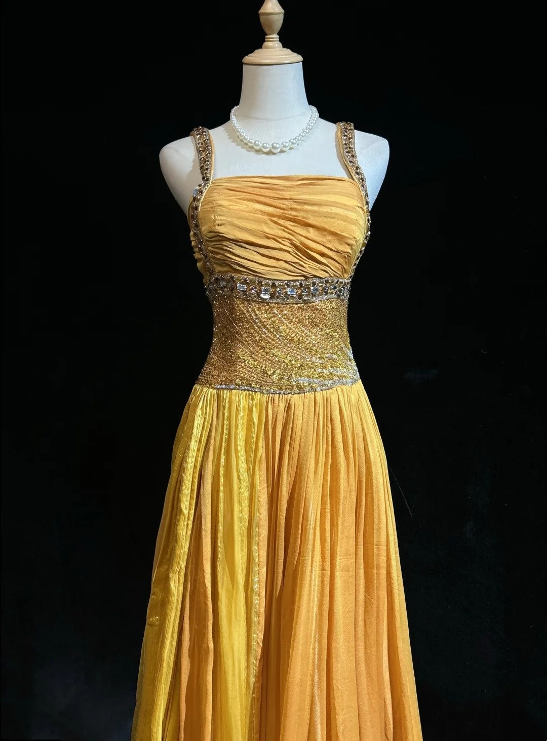 Elegantes A-Linien-Kleid, eckiger Ausschnitt, gelb mit Perlenstickerei, 18. Geburtstag, elegantes Outfit, formelle Ballkleider N4198
