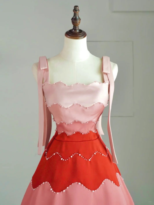 Robe de bal longue en satin rose à bretelles, style tendance, idéale pour les soirées et les fêtes de fin d'année (N681)