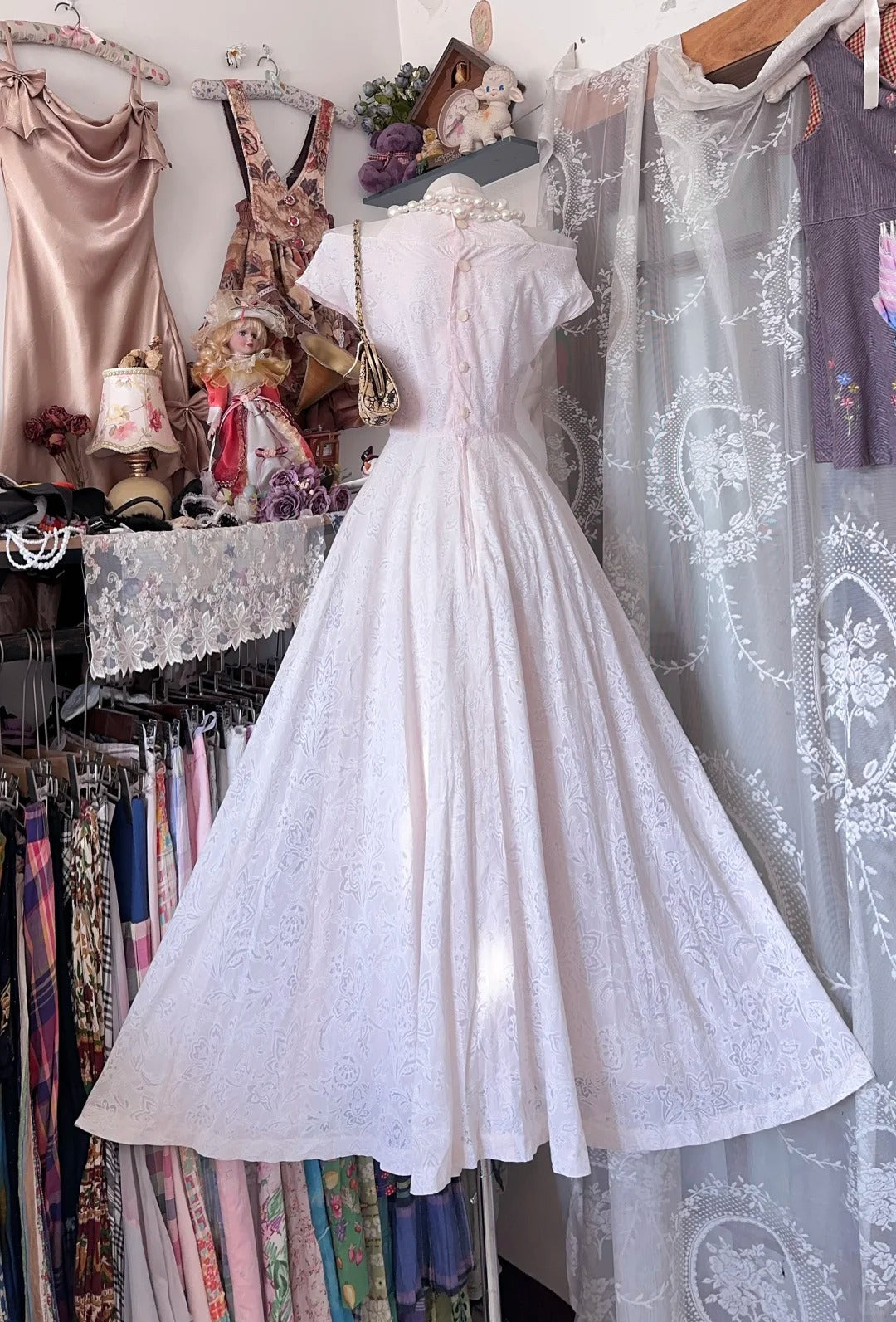 Robe de bal longue rose en dentelle, élégante, coupe trapèze, col montant, pour adolescentes - Tenue de soirée - Robe de cérémonie N1070