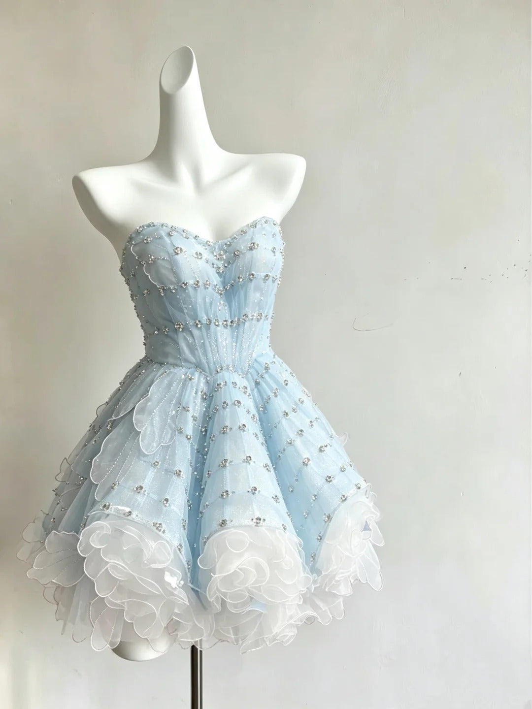 Funkelndes Ballkleid Sweetheart Hellblau 9. Klasse Kurze Abschlussball-Inspiration Geburtstagsparty-Outfits Heimkehrkleider RB3281