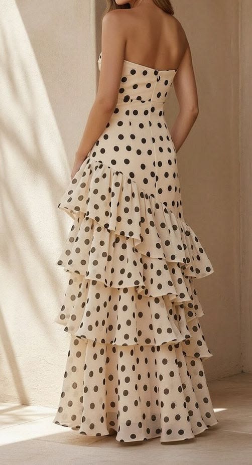 Sweetheart Black Polka Dots Chiffon Prom Dresses With Pleated And Ruffles Formal Dresses N592