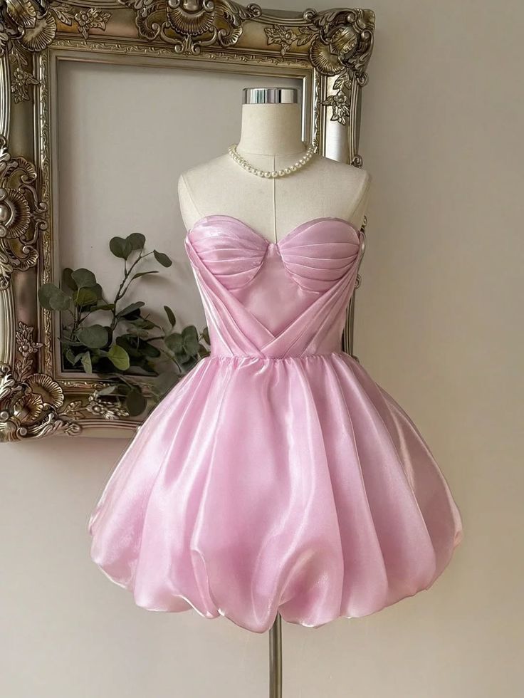 Niedliches Ballkleid, herzförmiger Ausschnitt, rosa Organza, kurze Nacht in Rio, Inspiration, Hoco-Kleid-Ideen, Heimkehrkleider RB4070