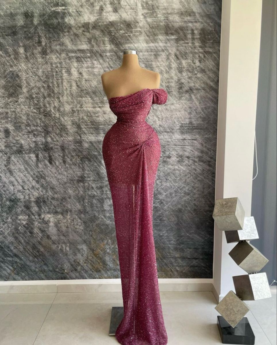 Robe de soirée sirène élégante sans bretelles à sequins et plissée, longue et formelle, idéale pour un bal de promo ou un dîner (AB2075)
