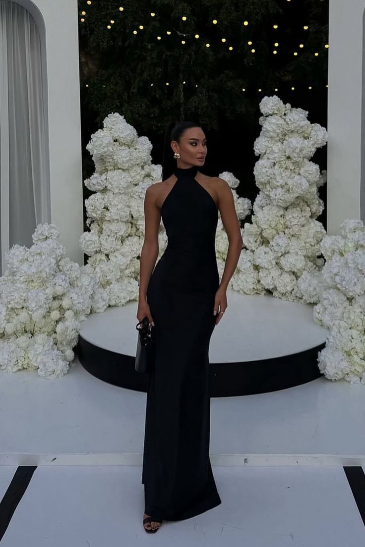 Modest Mermaid High Neck Sleeveless Black Tie Dress Spring Summer Event Outfits Wedding Guest Dresses RB3809
