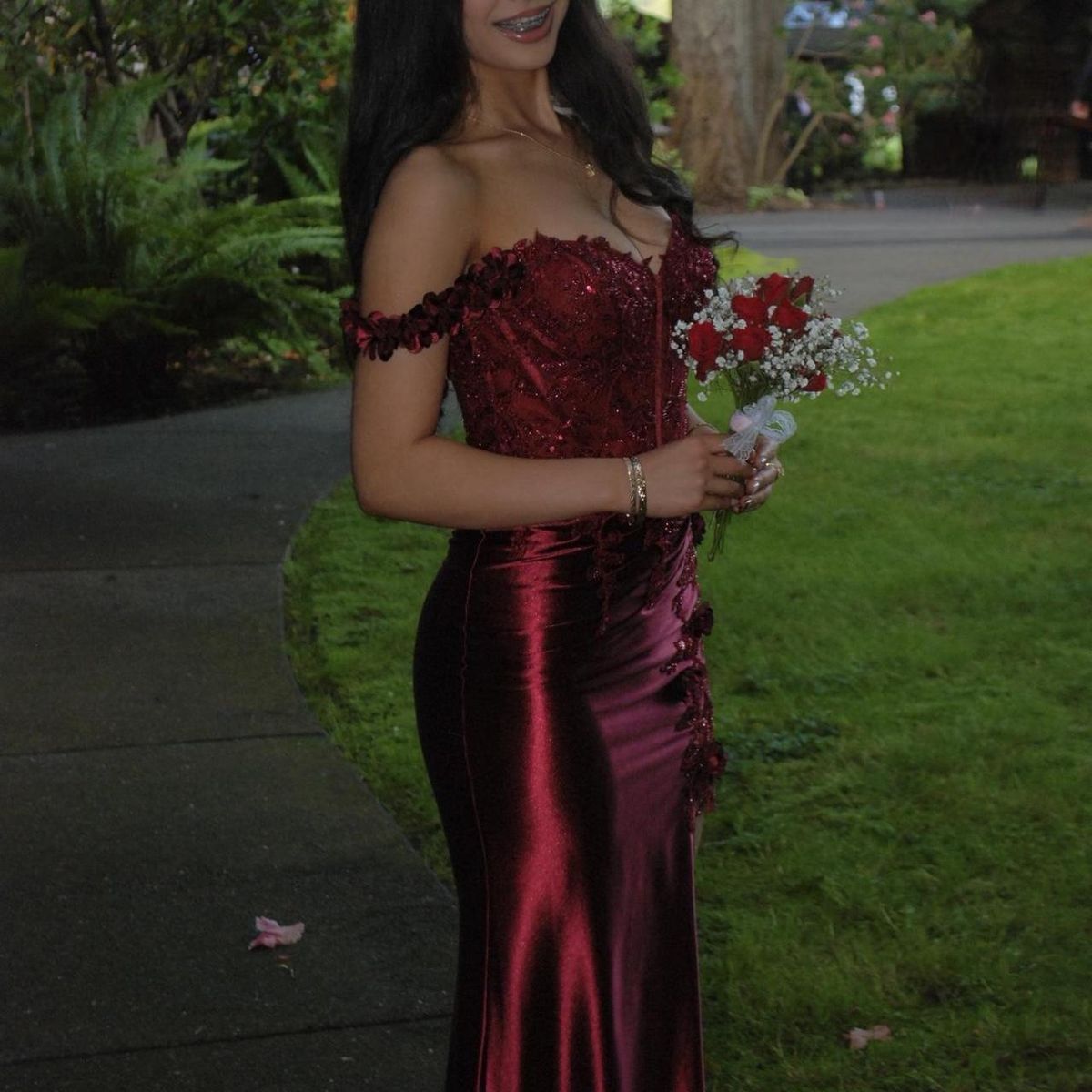 Robe de soirée longue sirène unique à épaules dénudées, bordeaux et rouge foncé, en dentelle, pour adolescentes, modèle AB604