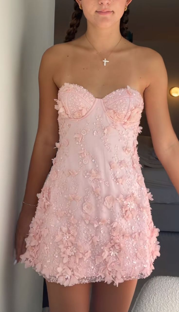 Süße A-Linie Sweetheart Rosa Spitze Mini Abschlusskleider Kurz High School für 8. Klasse Abschlussballkleid RB3385