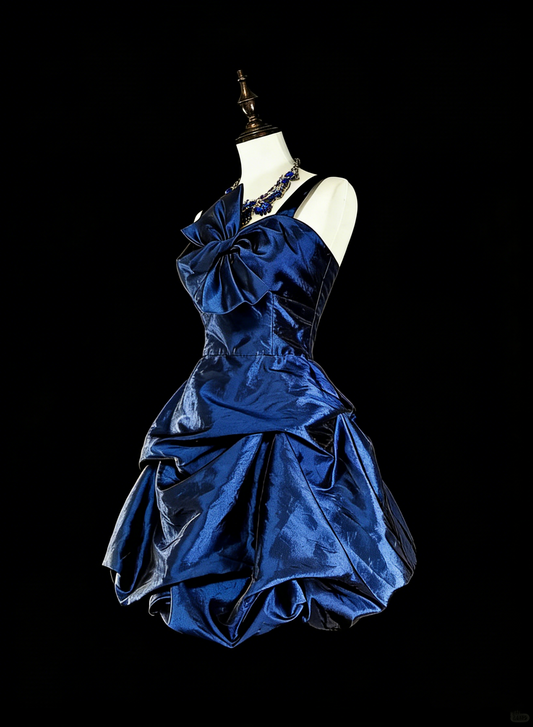 Vintage Ball Gown Spaghetti Strap Navy Blue Short Inspo 2000s Hoco Gowns Inspo Homecoming Dresses N1614