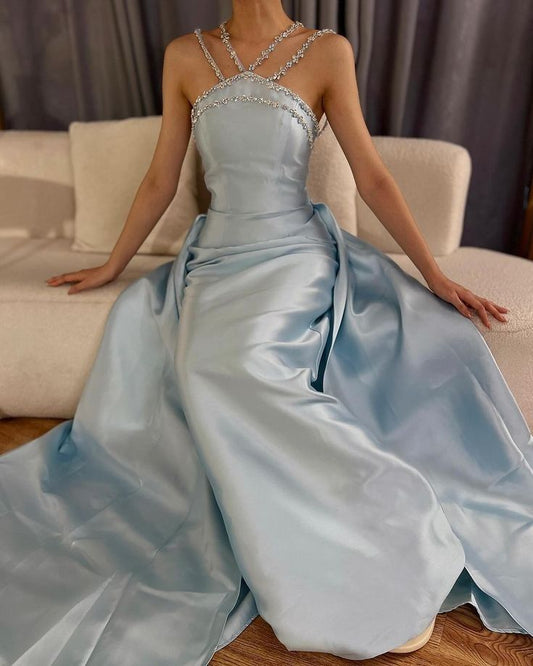 Evening Dress Glitter Decoration Satin Party Graduation Prom Dresses for Special Occasions Robe N2457
