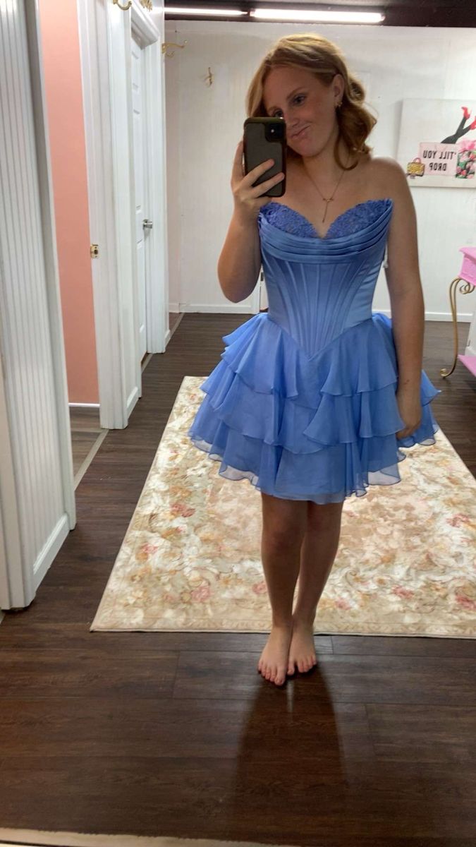 New Sexy Short Homecoming Dresses Ball Gown Sweetheart Chiffon Blue Mini Graduation Cocktail Graduation Outfit RB6726