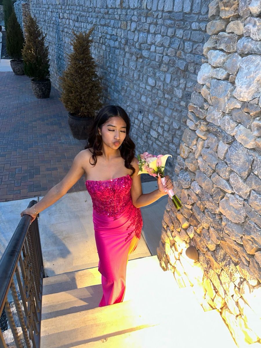 Elegantes, trägerloses Meerjungfrauen-Abendkleid aus rosa Pailletten und Spitze mit Perlenbesatz, AB1108