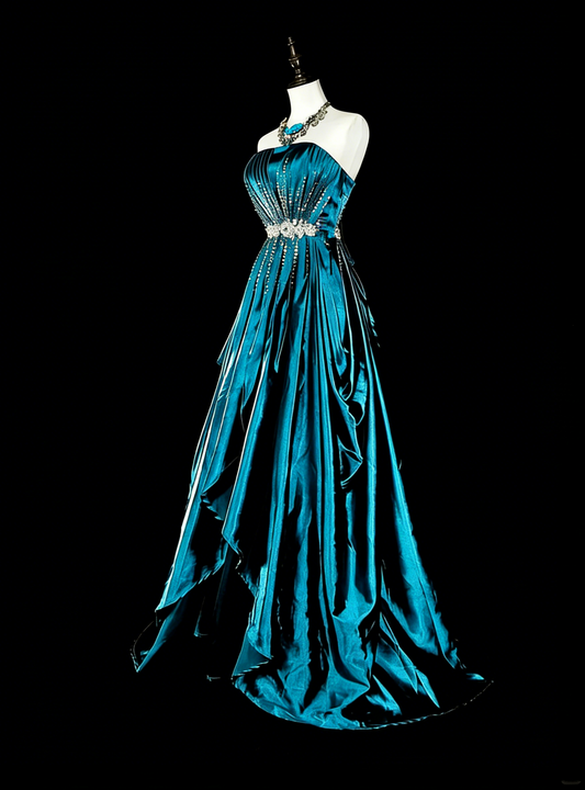 Vintage Prom Dresses Aesthetic 1950s Retro A line Strapless Satin Long With Beadings N2008