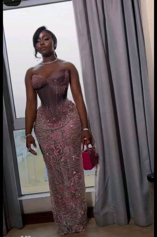 Princess Prom Dresses Mermaid Sweetheart Pink Sequin Sleeveless Evening Long Formal Dress N4738