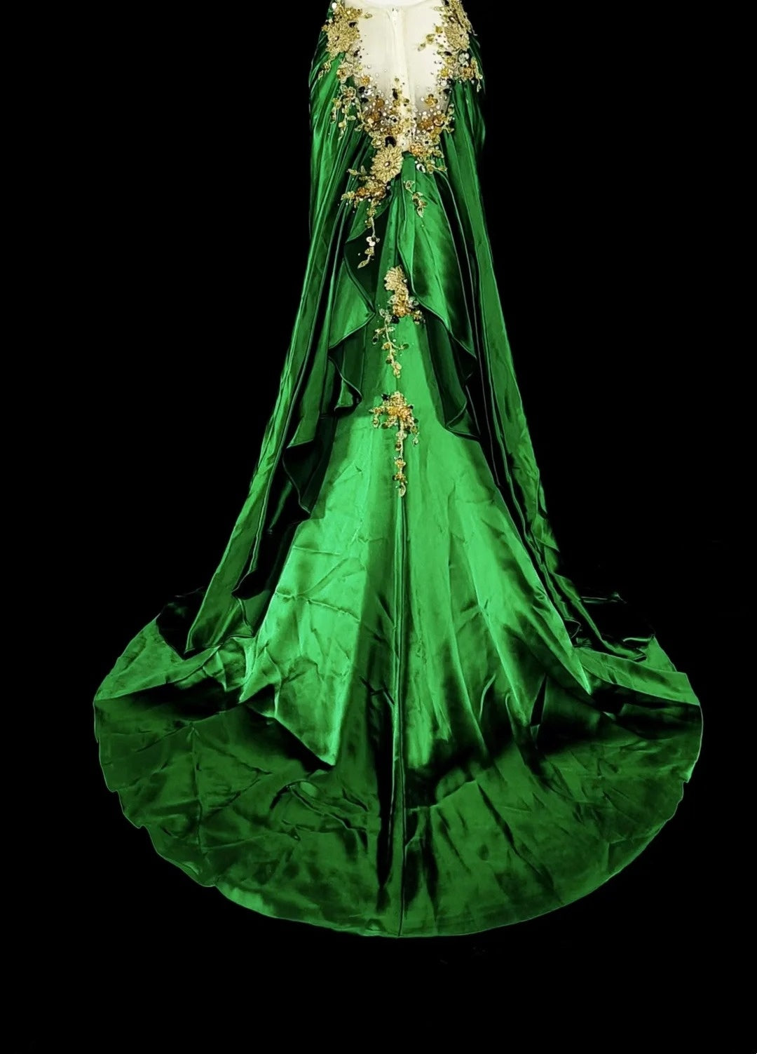 Vintage Meerjungfrauen-Kleid mit Spaghettiträgern, grünem Satin, rückenfrei, langes Abendkleid, formelles Kleid für den 18. Geburtstag, Abschlussball, N1750