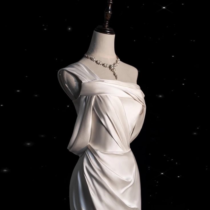 Mermaid Ivory White Satin One Shoulder Pleats Wedding Dress AB973