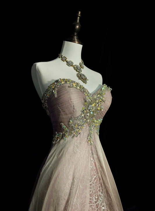 Robe de bal longue sans manches en satin rose satiné, coupe trapèze, style années 80, référence N1432