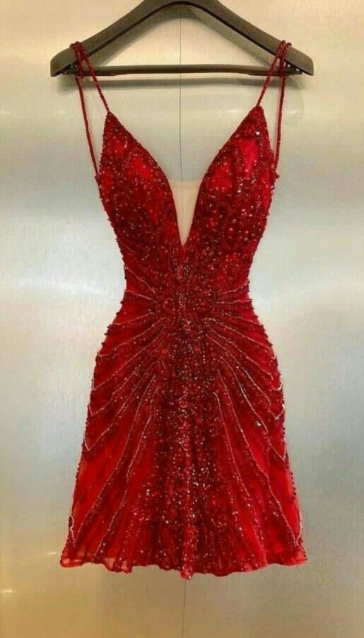 Glamouröses A-Linien-Spaghettiträger-Kleid Rot Semi-formal Mit Perlen 12. Klasse Kurz Mini Inspo Homecoming Kleider RB4423