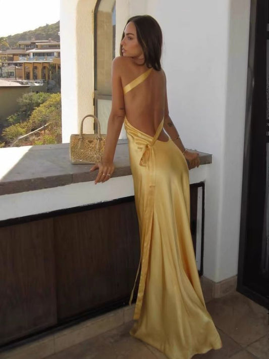 Yellow evening dress,backless party dress, Sexy mermaid prom dresses AB1649