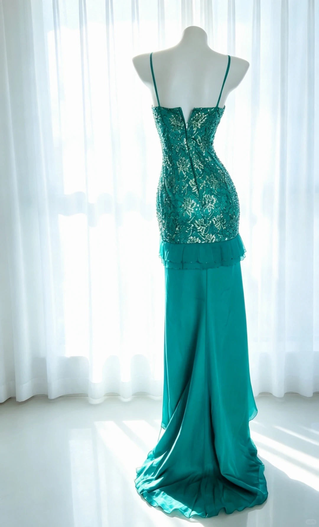 Elegantes Meerjungfrau-Spaghettiträgerkleid Grün mit Pailletten, elegantes Outfit zum 18. Geburtstag, formelle Ballkleider N4186