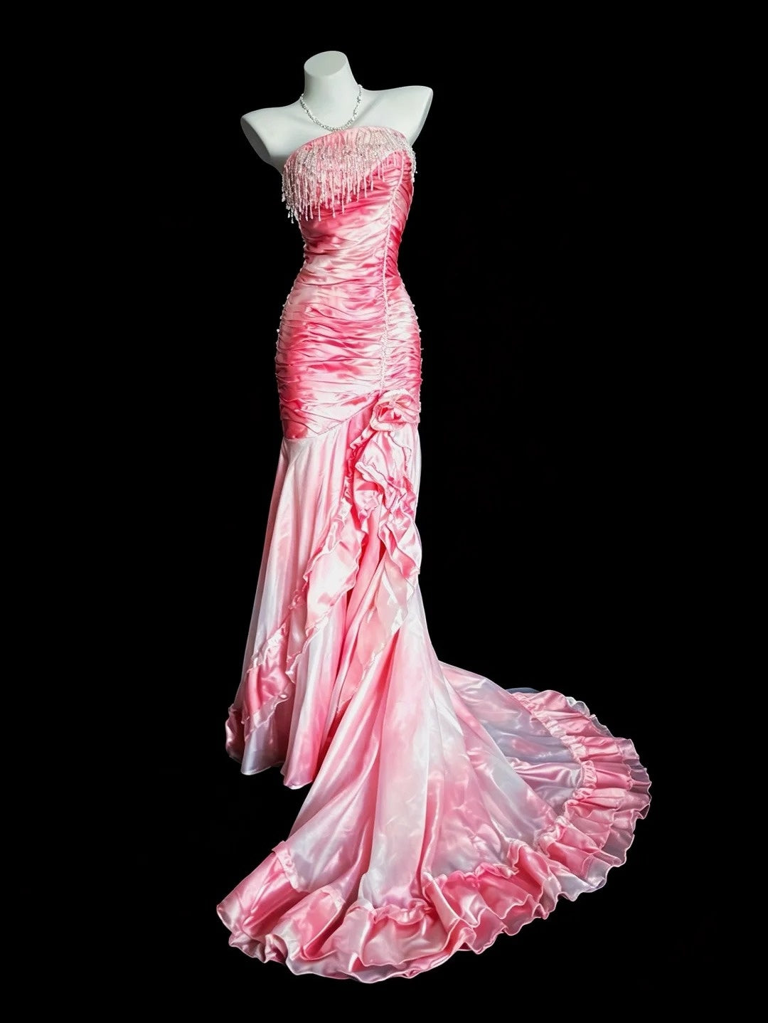 Inspiration Robes de soirée sirène élégantes bustier ombrées blanc rose longueur ras du sol RB4469
