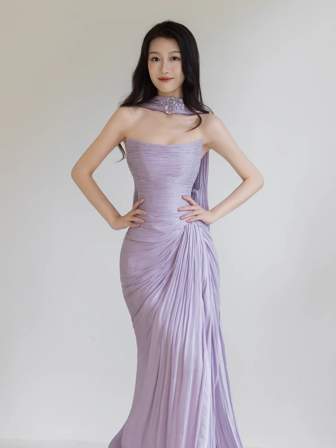 Bezauberndes, trägerloses, lilafarbenes Meerjungfrauen-Abendkleid mit Schlitz, bodenlang, formelles Abendkleid N277