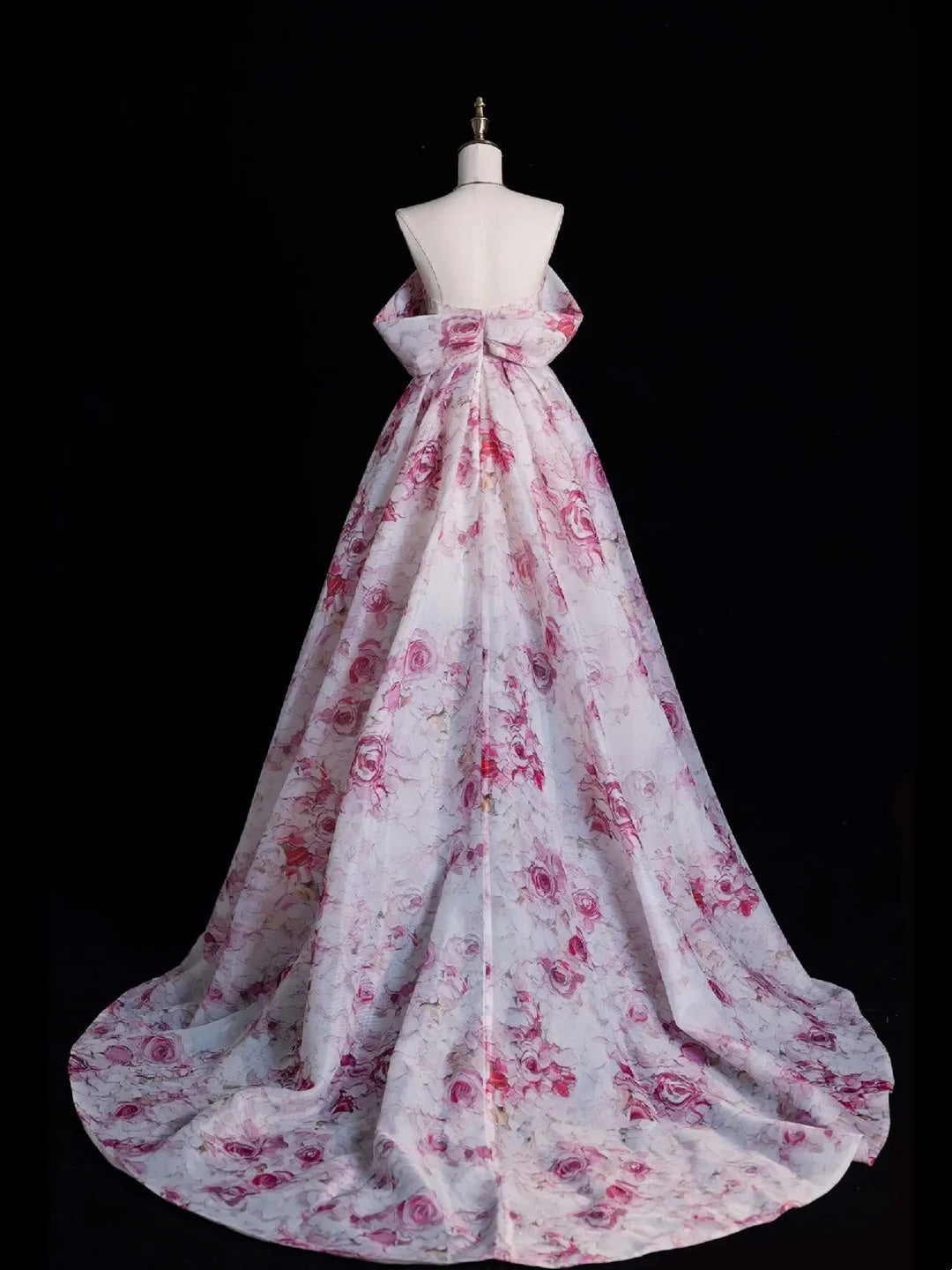 Elegantes, schulterfreies Ballkleid mit kurzen Ärmeln, rosa Blumenmuster, langes Abendkleid für Damen und Mädchen, N653