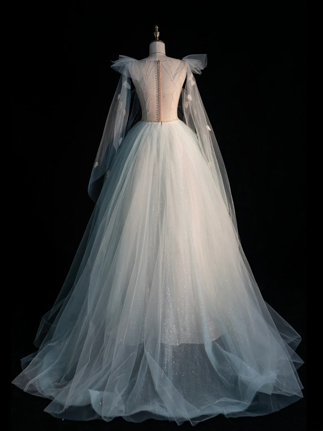 Prinzessinnen-Ballkleid mit V-Ausschnitt, hellblauer Tüll, formelles Outfit für College, Abschlussball und Schulabschluss für Teenager N1344