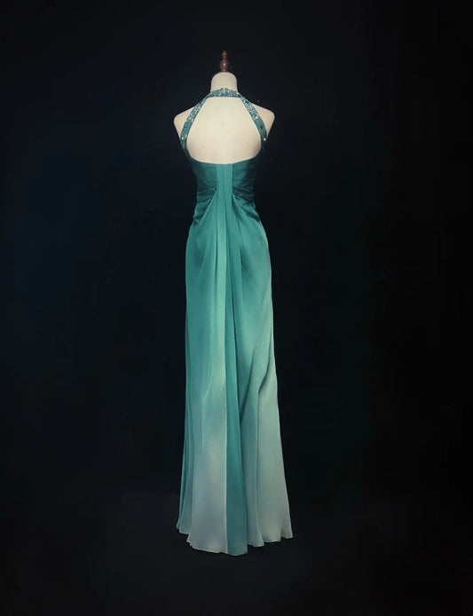 Vintage Y2K A line 2000s Halter Green Ombre Gown Gradient Colors Formal Dress 21st Birthday Prom Dresses N2729