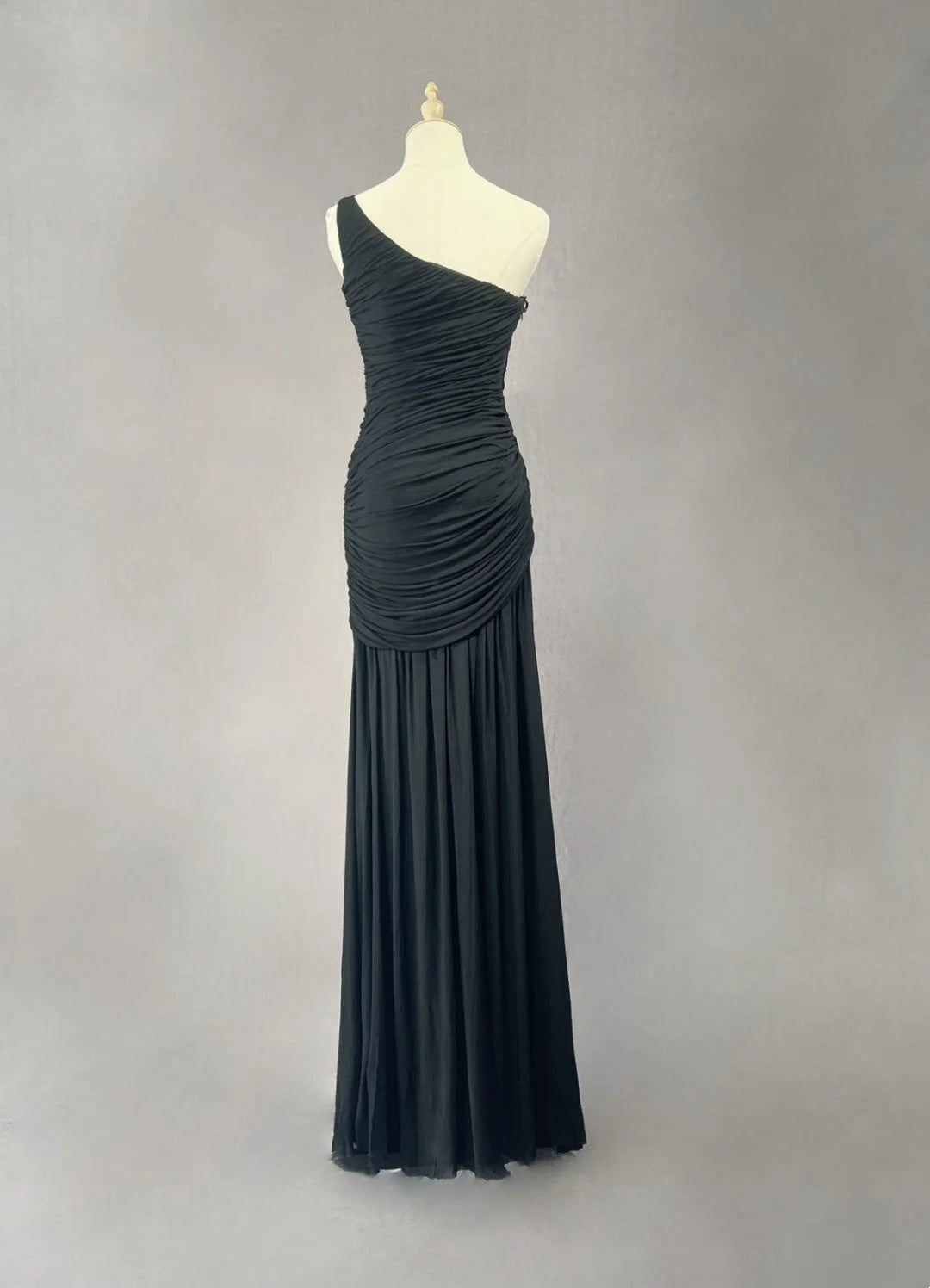 Vintage Prom Dresses Mermaid One Shoulder Black Tie Dress Chiffon 70s With Beading Backless Long Formal Gown N2522
