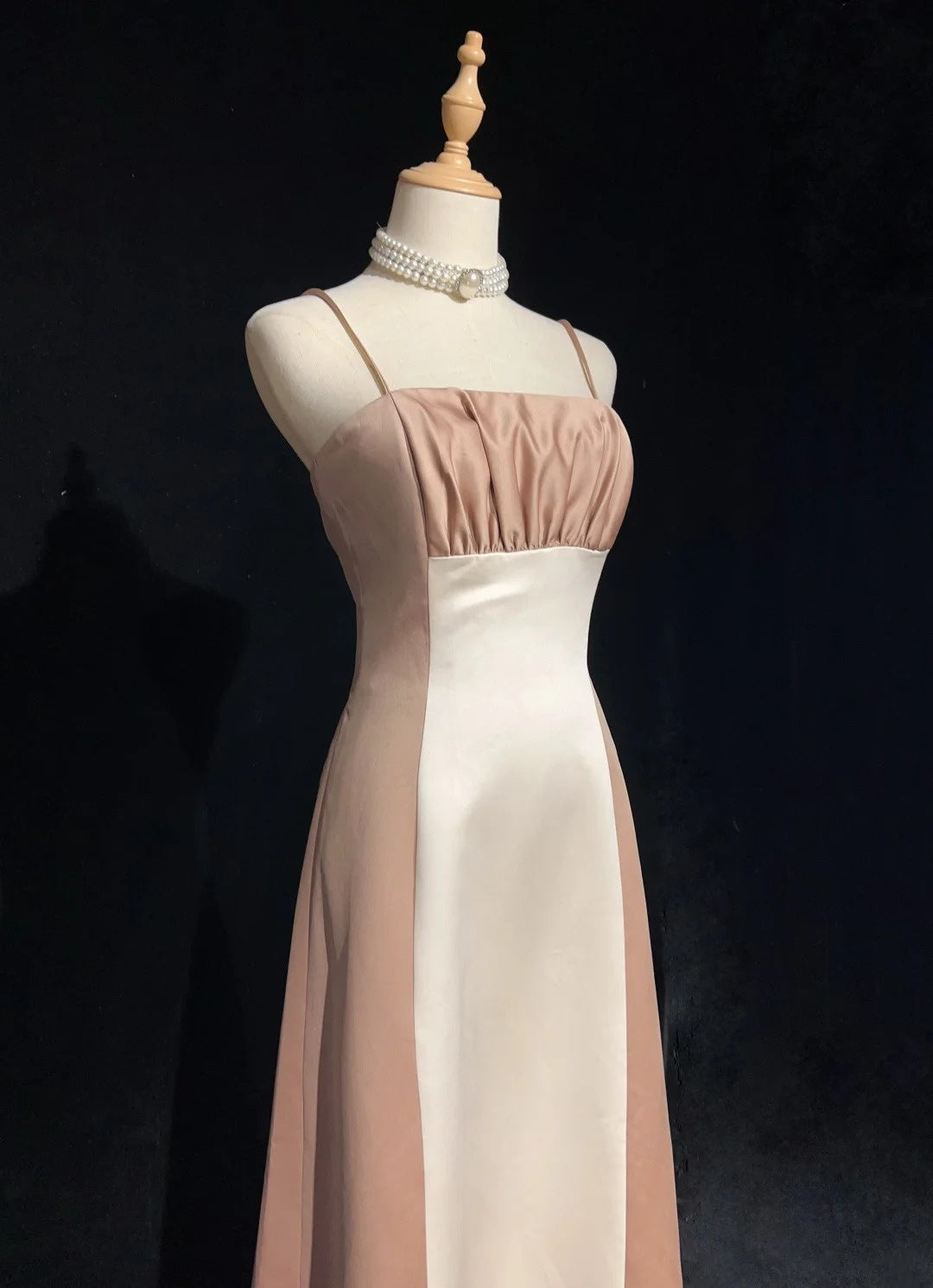 Elegantes A-Linien-Trägerkleid aus Champagner-Elfenbein-Satin, formelles langes Ballkleid N2723
