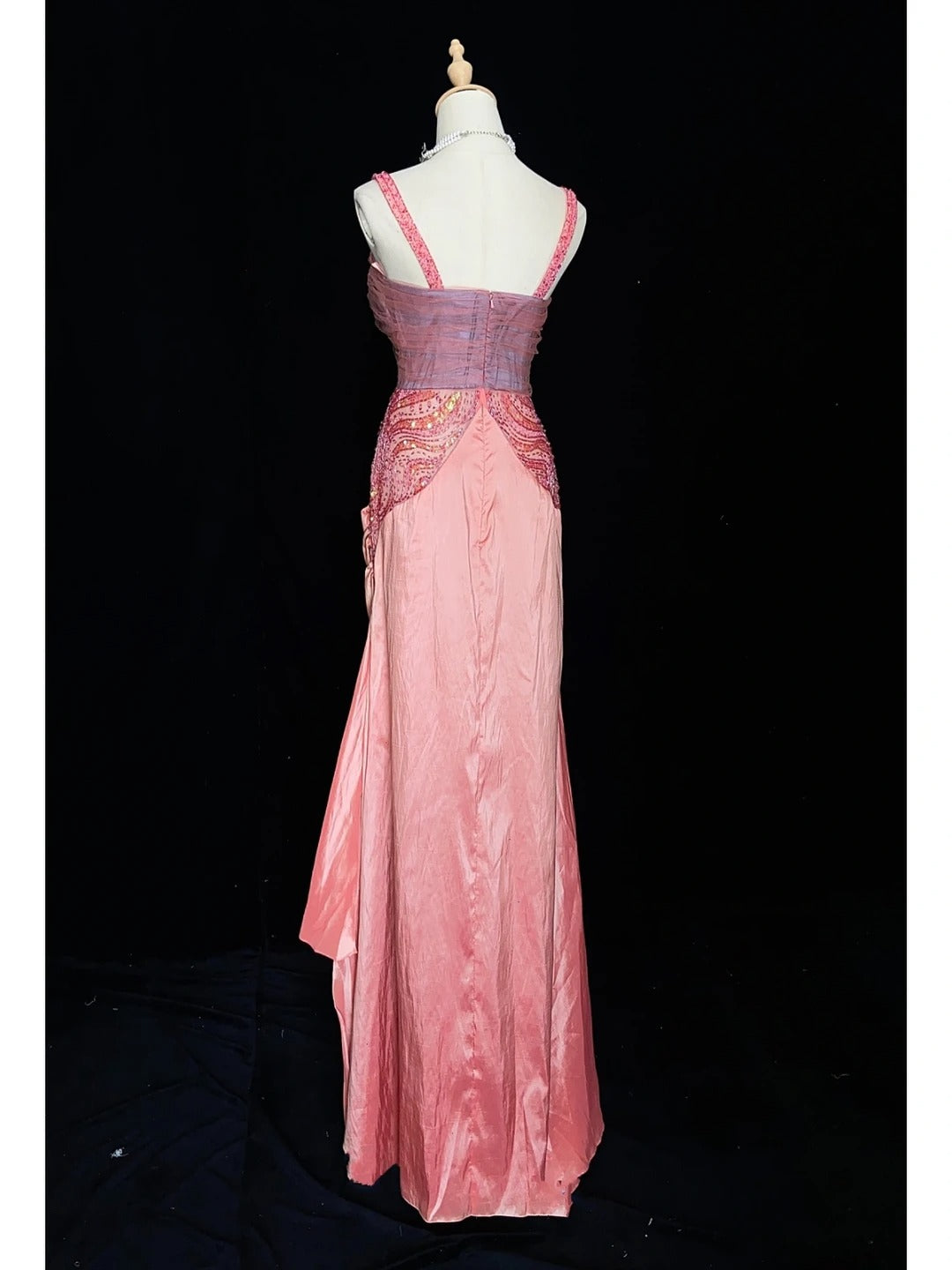 Robes de bal vintage des années 80 sirène bustier en mousseline rose avec perles, tenues de soirée semi-formelles N3635