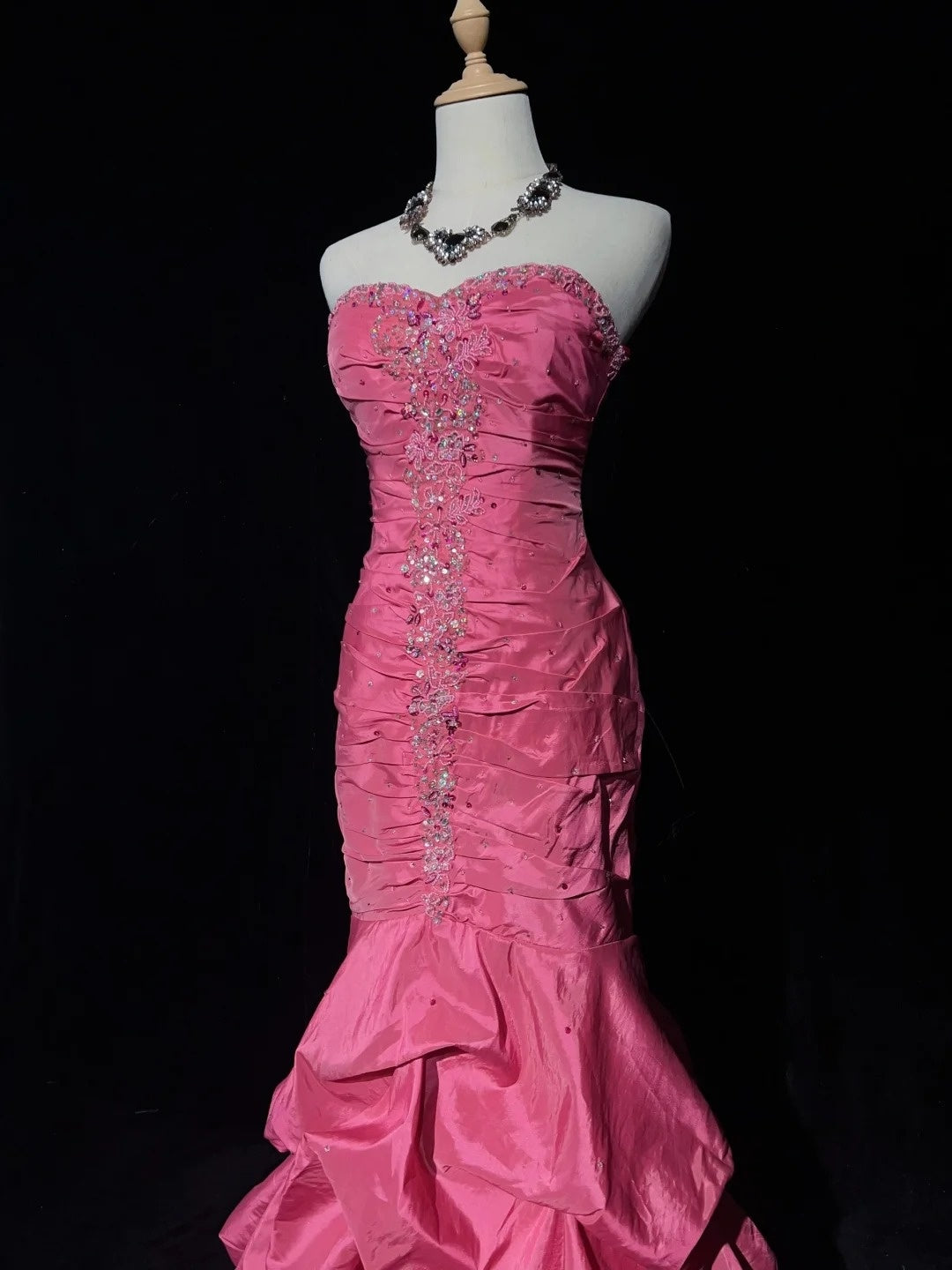 Robes de bal vintage sirène bustier satin rose à volants superposés années 90 longue robe de soirée N2916