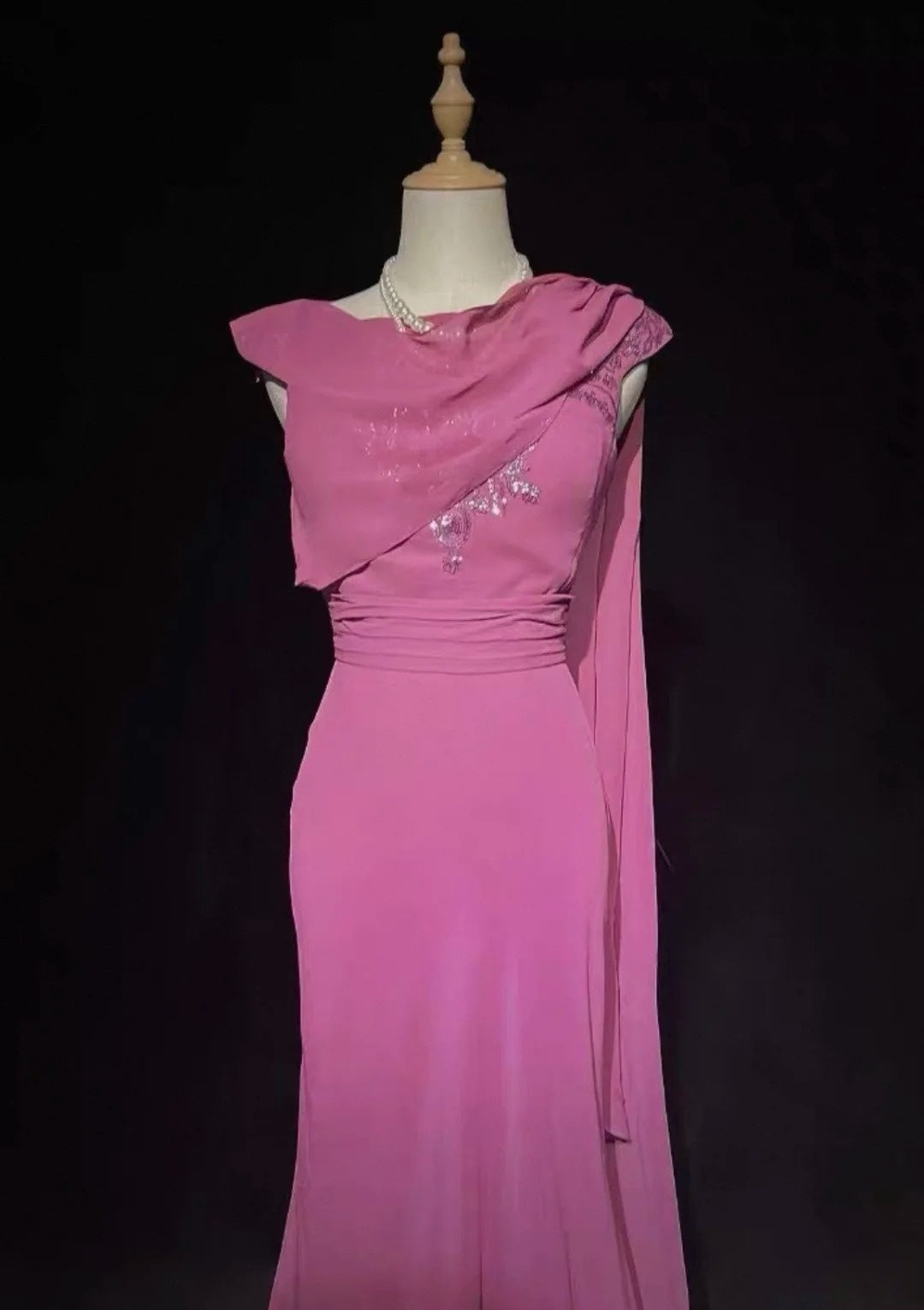 Vintage Ballkleider Meerjungfrau One-Shoulder Hot Pink Chiffon Ärmellos 1990er Lang Formelles Abendkleid N2638