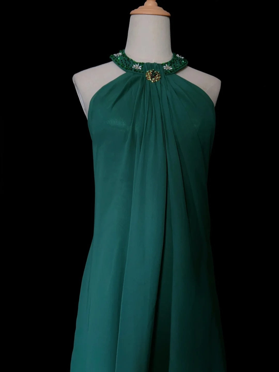 Robes de bal vintage des années 80, trapèze, dos nu, en mousseline verte avec perles, longues tenues de soirée N3450