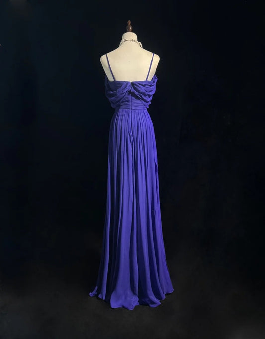 Vintage Prom Dresses A line Spaghetti Strap Royal Blue 90s With Ruffles Beading Long Formal Party Dress N2506