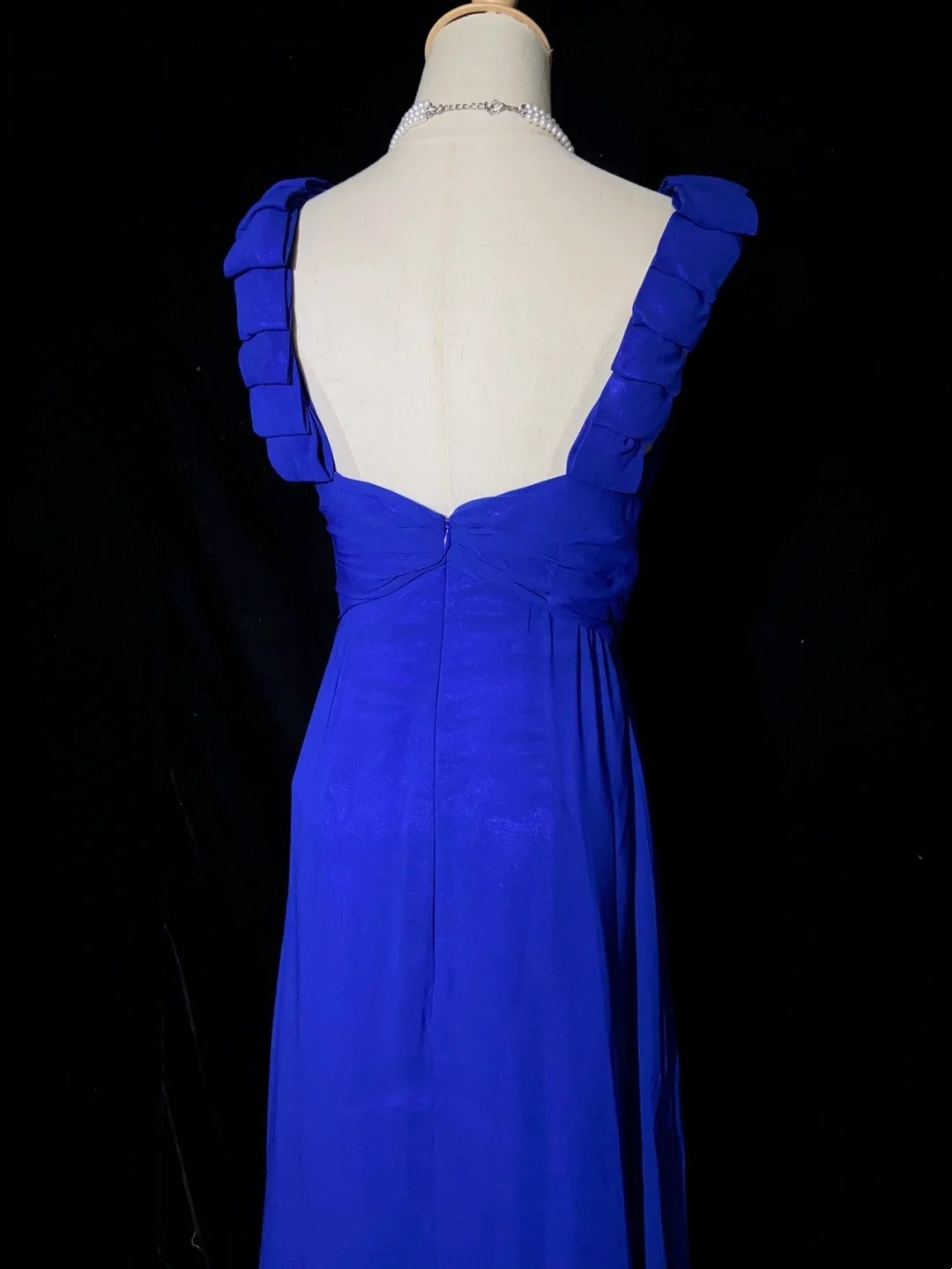 Vintage Abschlussballkleider Inspo A-Linie V-Ausschnitt Königsblau Chiffon Lang 1990er Mit Perlen Abendkleider N3352