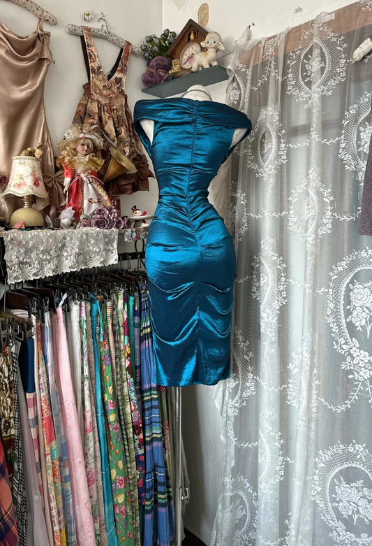 Dress for Women Summer New Vintage Retro Style Sheath Blue Satin Homecoming Dresses N2260