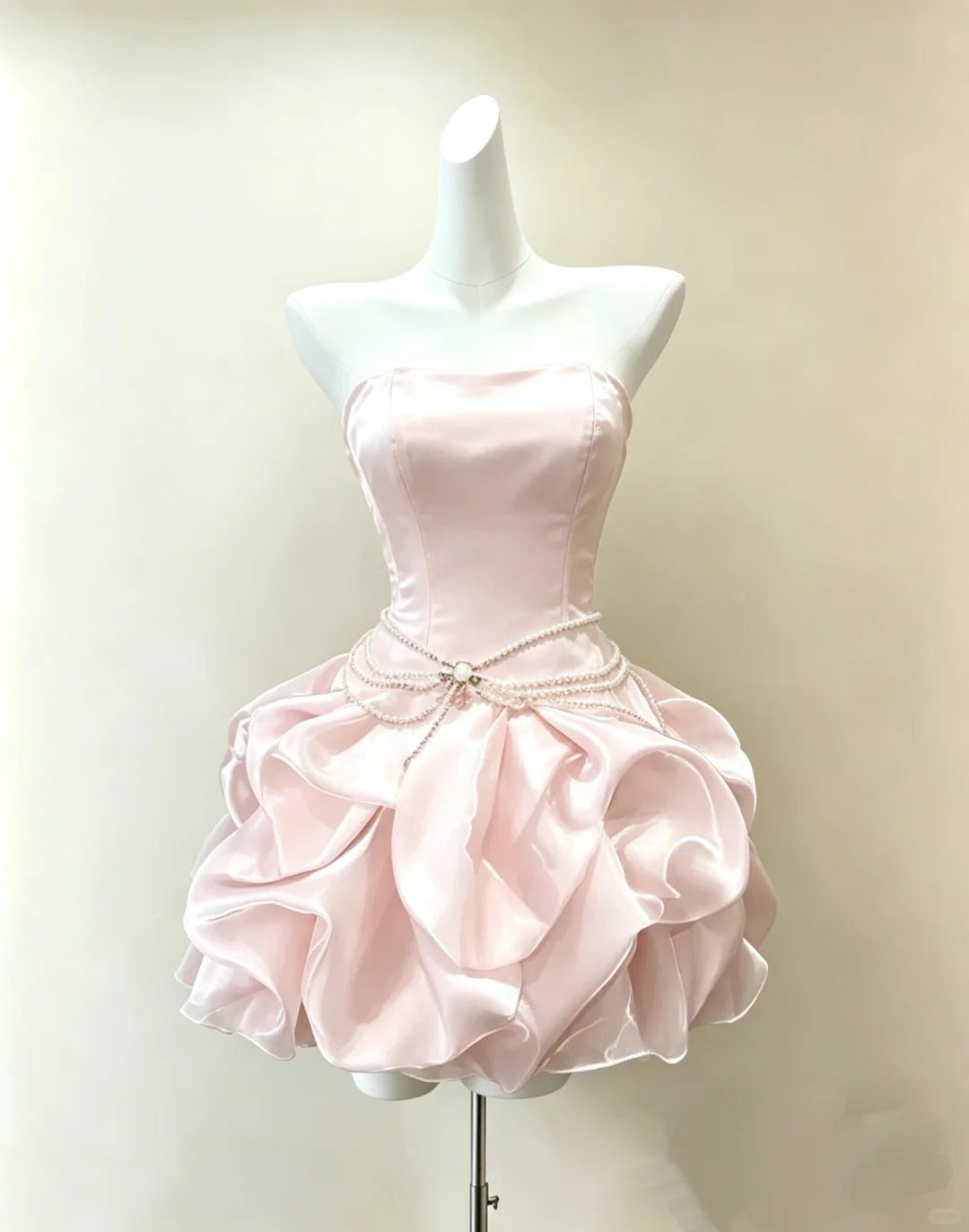 Beautiful Ball Gown Strapless Pink Organza Cocktail Outfit Party Graduation Dresses Inspo Senior Homecoming Outfit RB4837