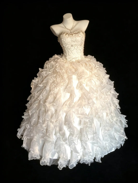 Princess Ball Gown Strapless Ruffled Layers Tiered With Beading Sweet 16 Dresses Quinceanera Dress N4181