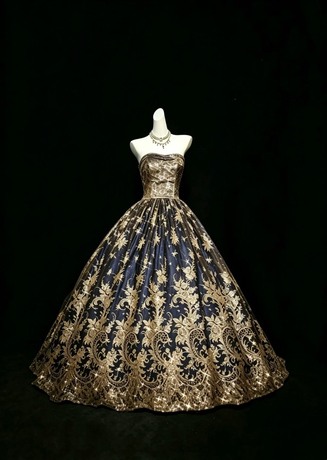 Princess Ball Gown Strapless With Gold Appliqued Lace Sweet 16 Dresses Quinceanera Dress RB3304