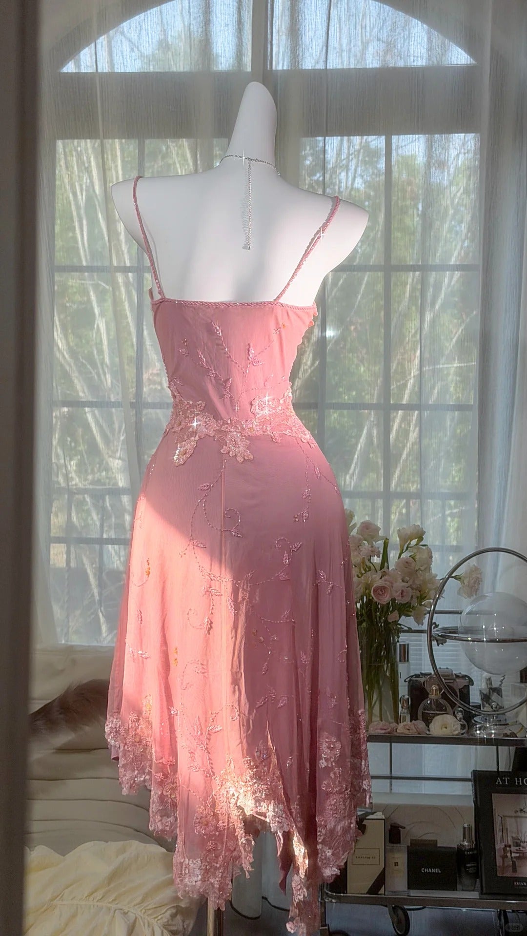 Elegante Abschlussballkleider Meerjungfrau Spaghettiträger Rosa Chiffon Knielang Formelle Abendoutfits N3524