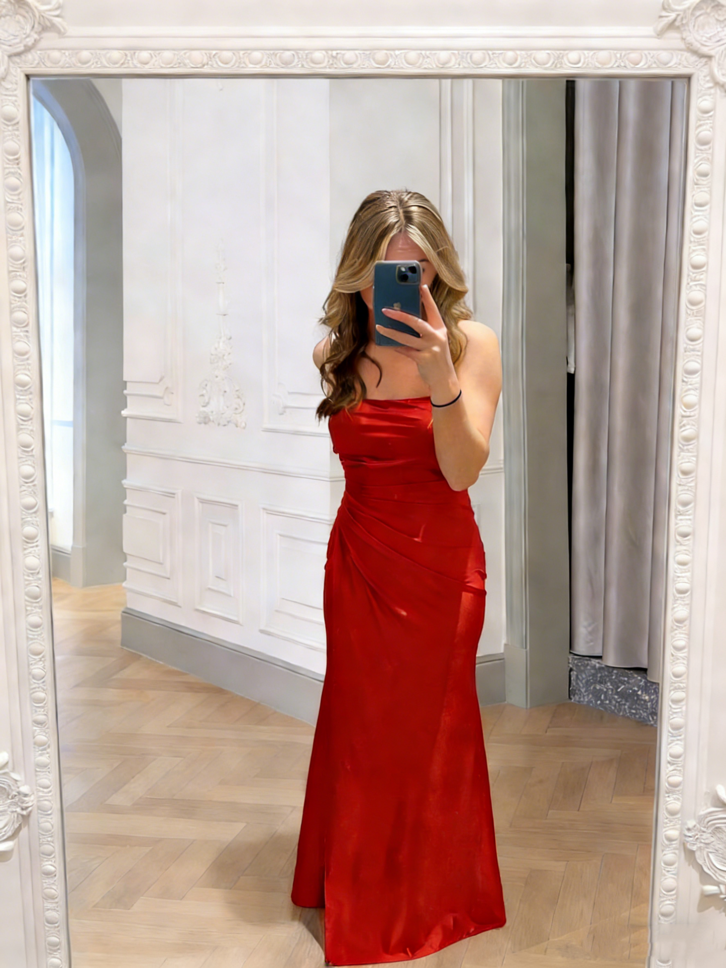 Elegantes Meerjungfrauen-Abendkleid aus dunkelgrünem Satin mit Spaghettiträgern – perfekt für Teenagerinnen und ihre Abschlussballparty (N005)