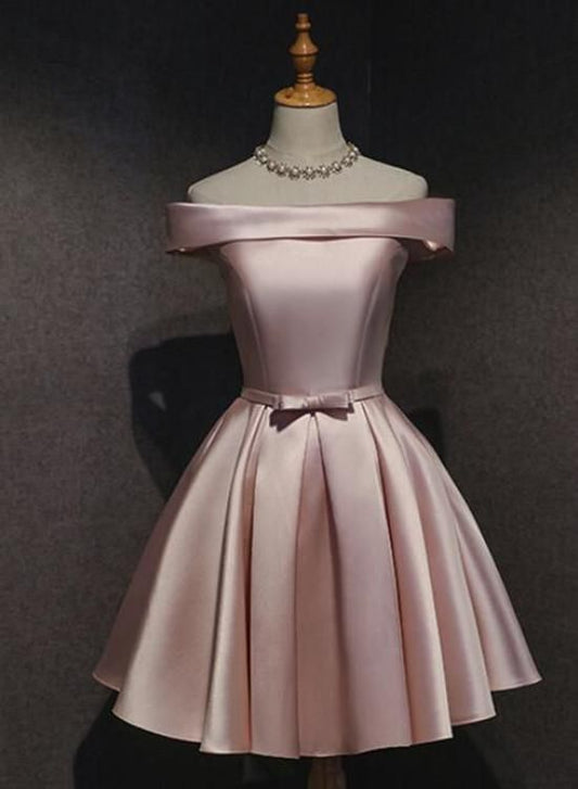 Cute Short Pink Satin Mini Dress Graduation Homecoming Dresses N2120