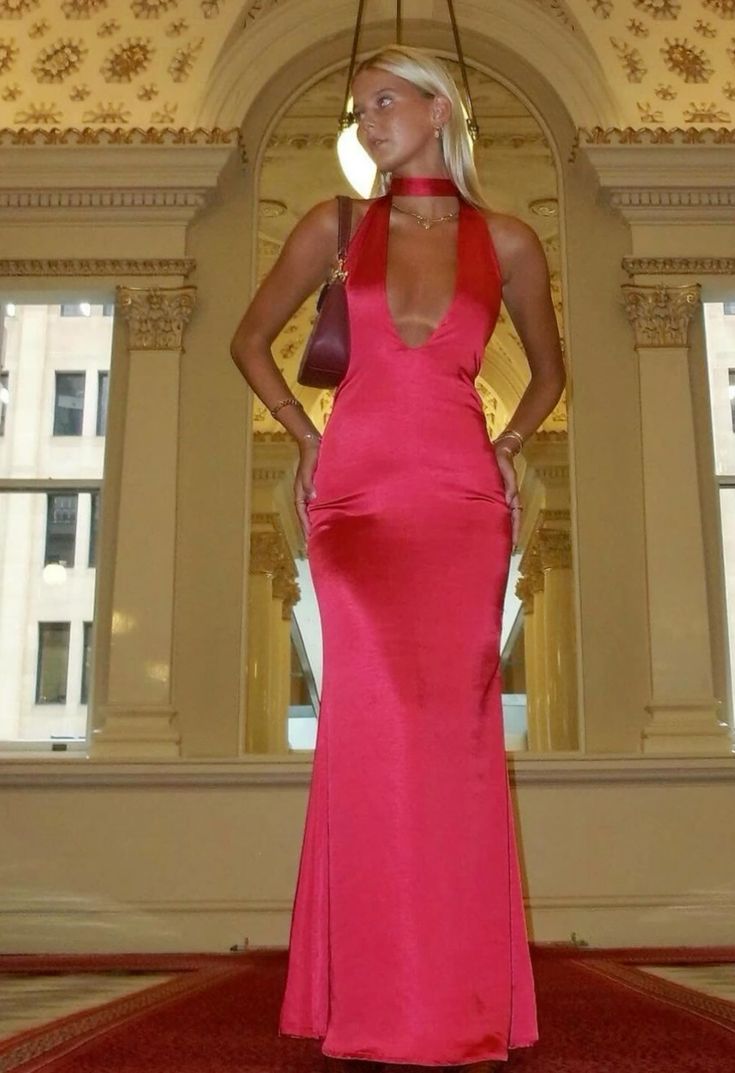Einfaches Meerjungfrauen-Halterkleid aus pinkfarbenem Satin, langes Abendkleid, formelles Kleid, Partykleid, Outfit für den 20. Geburtstag N458