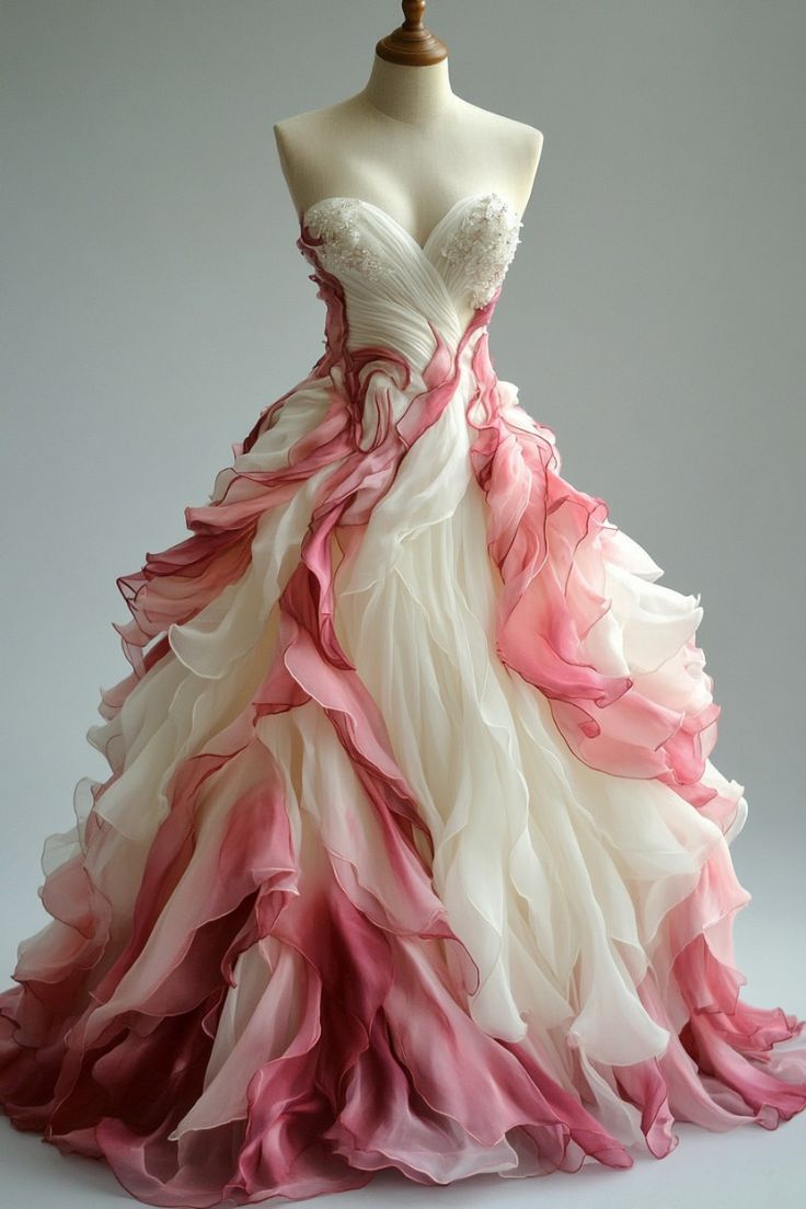 Luxuriöses Ballkleid mit Herzausschnitt, rosa-weißem Ombré-Muster und Spitze, Abschlussballkleid 2026, 16. Geburtstagskleid für Damen, Abendkleid AB1213
