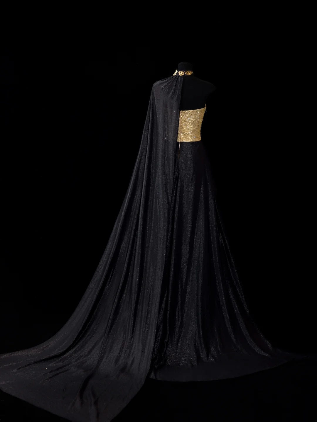 Robe de soirée longue trapèze noire vintage avec paillettes dorées, robes de bal, tenues d'anniversaire, robe de diplôme N2839