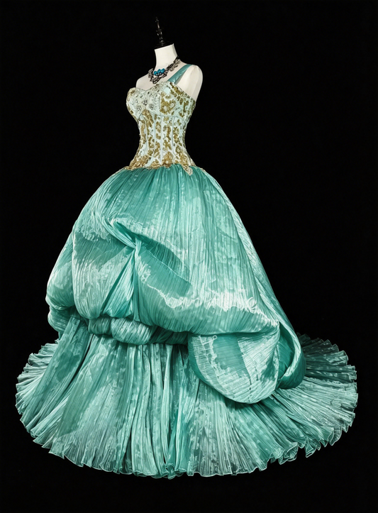 Modest Prom Dresses Ball Gown One Shoulder Green Floor Length Formal Evening Outfits N3518