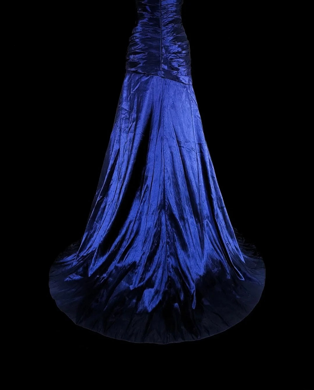 Vintage Meerjungfrauen-Abendkleid aus königsblauem Satin im Stil der 80er Jahre, formelles Geburtstagskleid, langes Ballkleid N1756