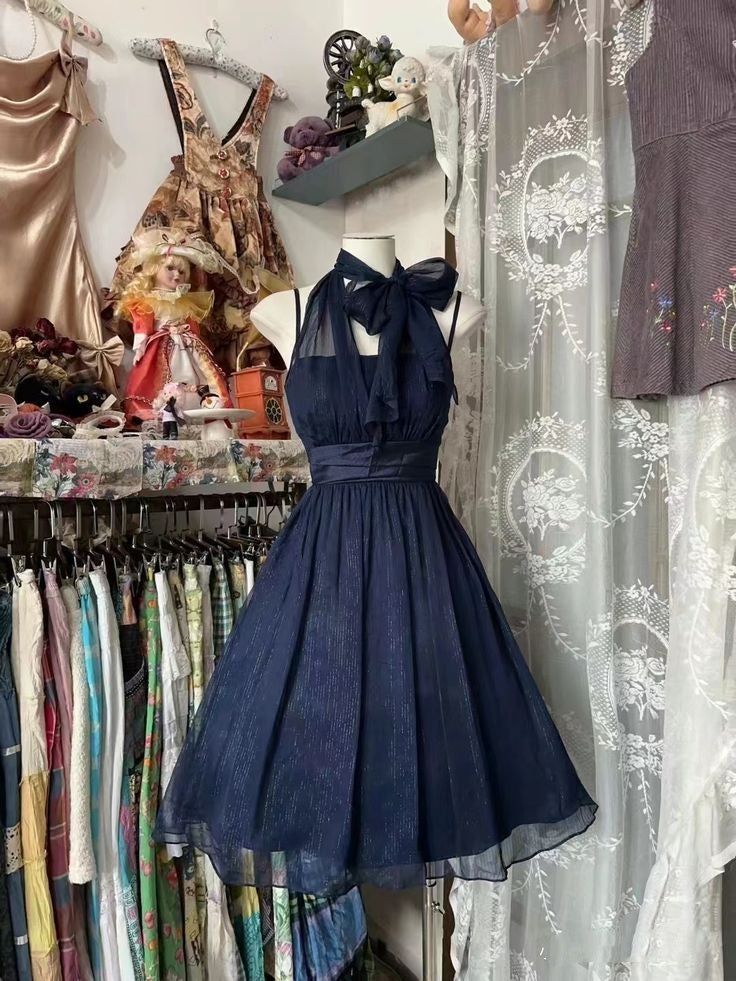 Sweet 16 dress Hoco dress Ball Gown Halter Royal Blue Knee Length Chiffon Homecoming Dresses Inspo Graduation Outfit RB6677