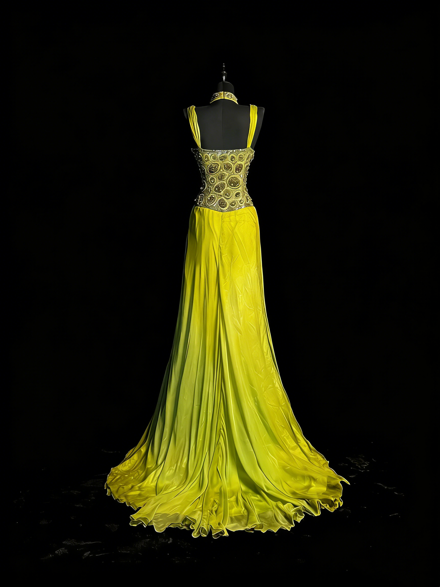 Elegantes, hochgeschlossenes, grünes Satinkleid in A-Linie mit Perlenbesatz am Oberteil – langes Ballkleid für Teenager (N1192)